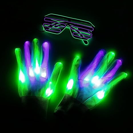 LED Gloves and LED Glasses (Green & Purple)