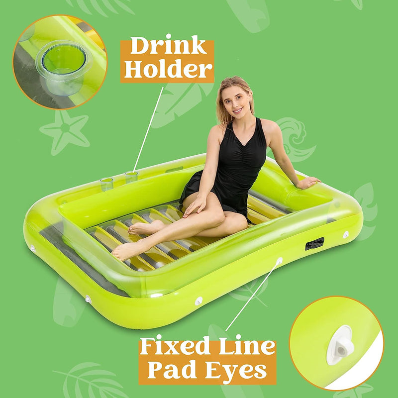 Sloosh 70in Inflatable Tanning Pool Lounge Float with Pillow, Green