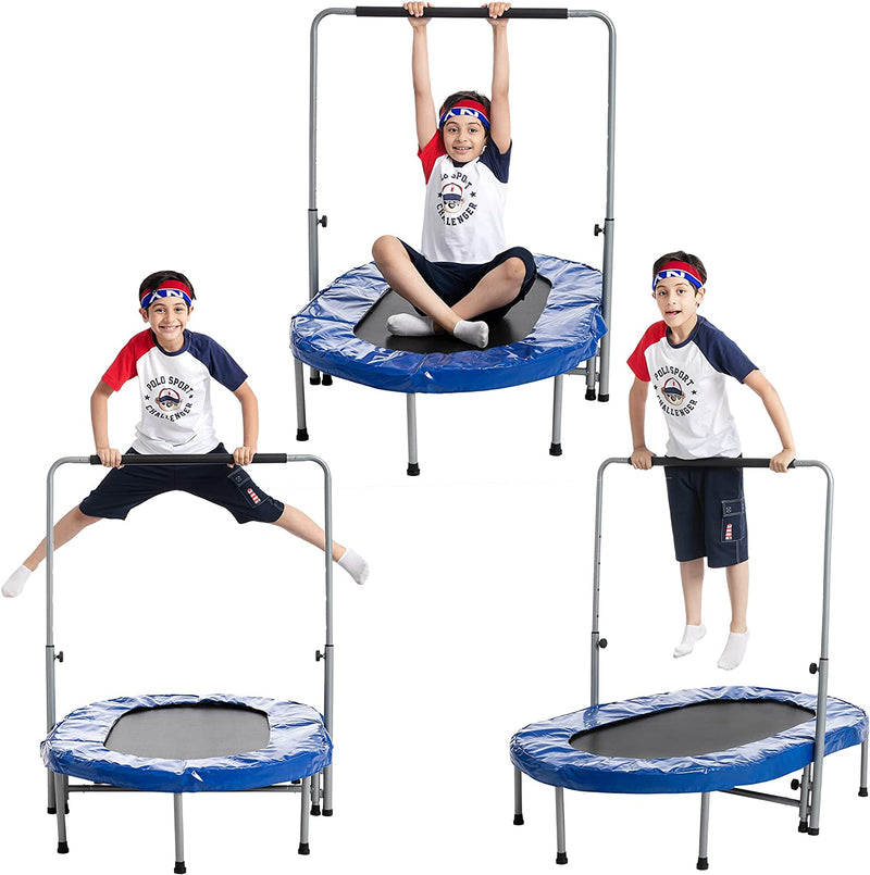 Oval Foldable Double Trampoline with Handrail