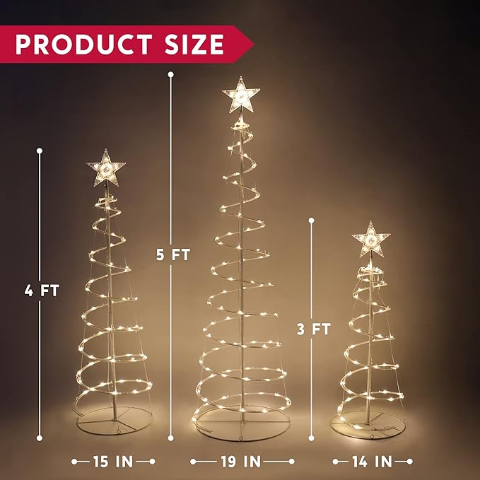 3 Packs Lighted Spiral Christmas Tree Set