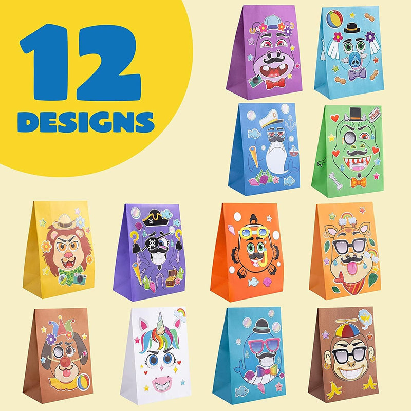 24 Pcs Animal Goodie Bags with Make a Face Stickers