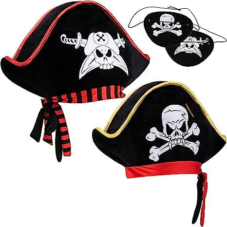 Captain Pirate Hat Skull Print Costume with Eye Patch, 2 Pcs