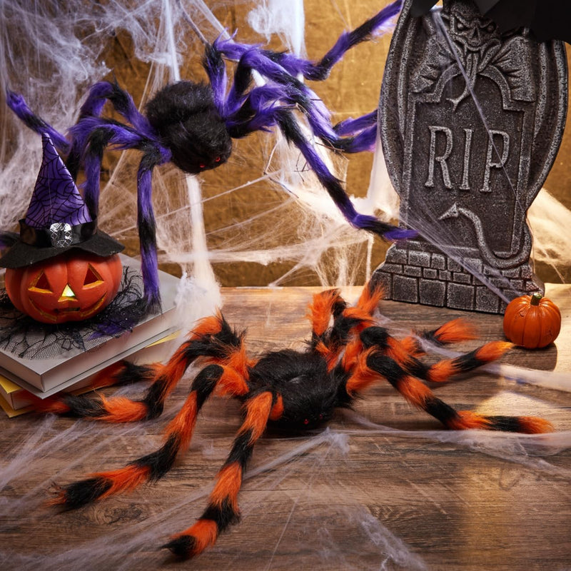 Joyin-5 Pcs Colorful Halloween Giant Striped Hairy Spiders Set