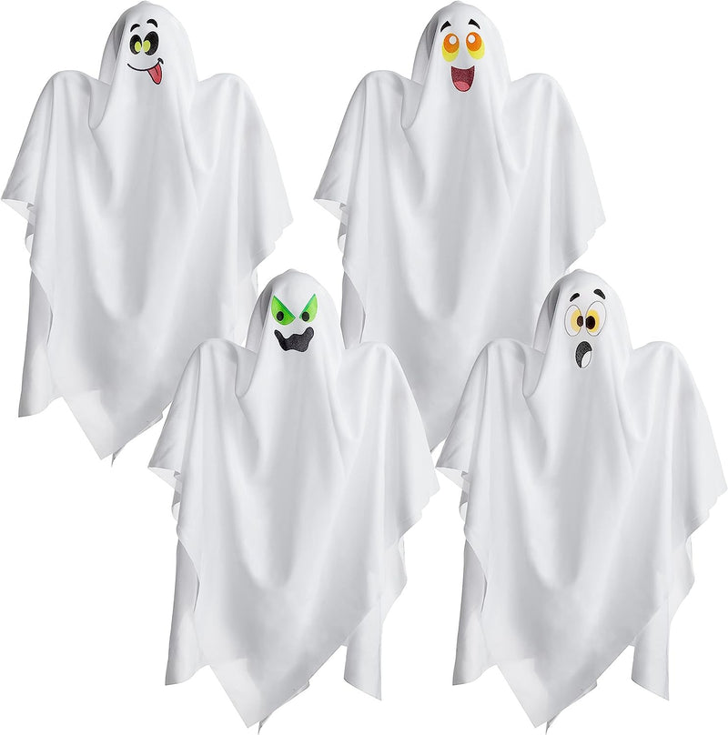 27.5in Hanging Ghosts with Colored Face, 4 Pack