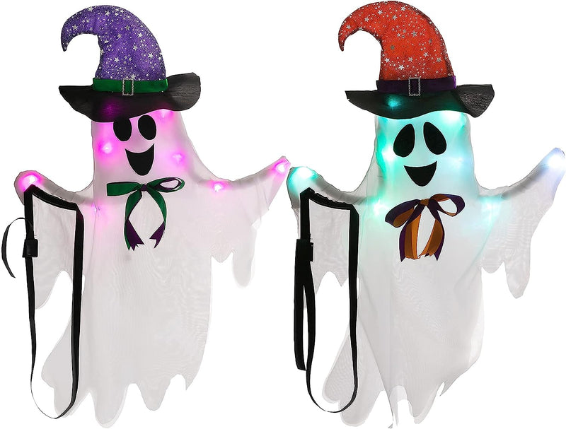 33in  Light-Up Ghost Tree Wrapper with Witch Hat, 2 Pack
