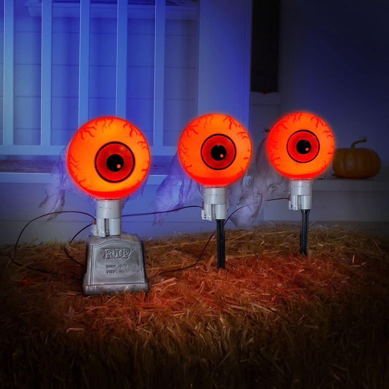Halloween Pathway Lights Animated Eyeball Decorations, 3 Pack
