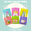 JOYIN 36 Pack Easter Non-Woven Gift Bags Cute Bunny Animal Easter Treat Bags for Kids Party Supplies Classroom Prizes