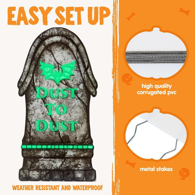 16in Halloween Graveyard Tombstones Fluorescent, 6 Pcs