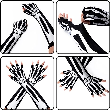 Halloween Fingerless Skeleton Glow in the Dark Gloves, 3 Pairs