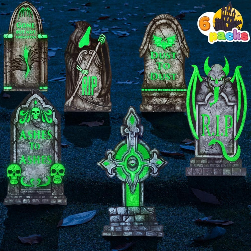 16in Halloween Graveyard Tombstones Fluorescent, 6 Pcs