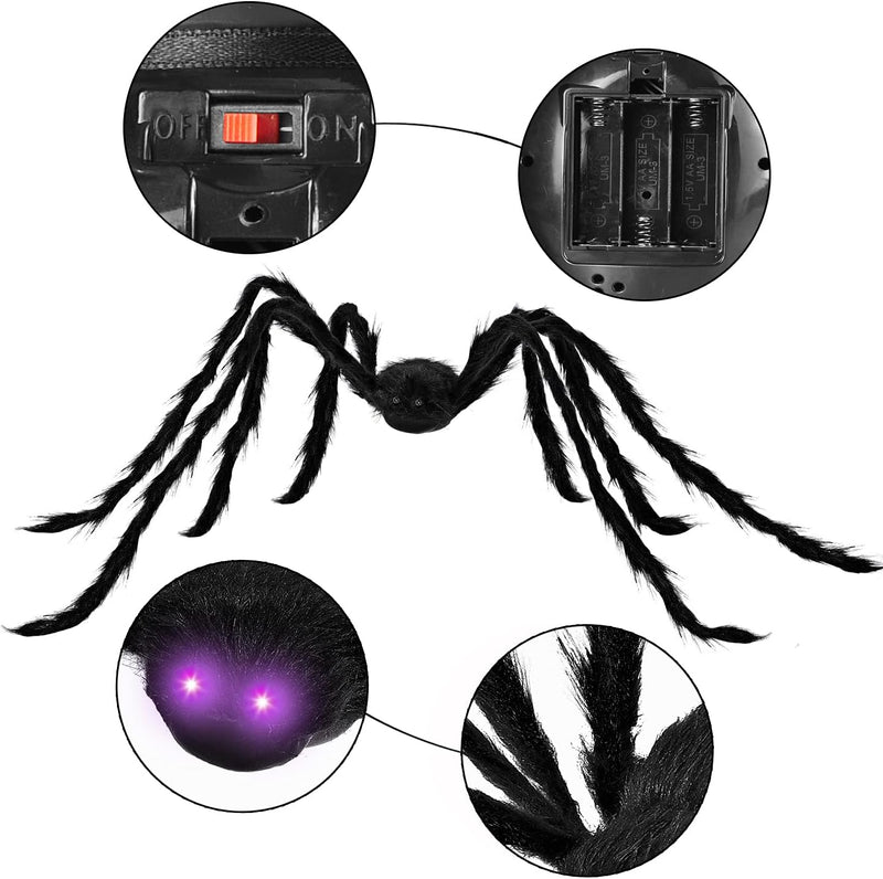 5 Ft Light Up Hairy Spider with Purple LED Lights