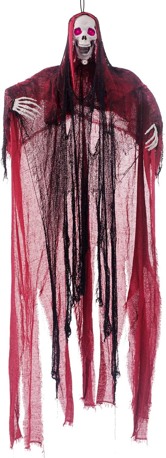 5.6 ft Spooky Hanging Skeleton (Red)