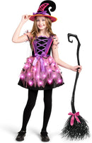 JOYIN Girls Light Up Witch Costume - Kids Halloween Set with Hat & Broom
