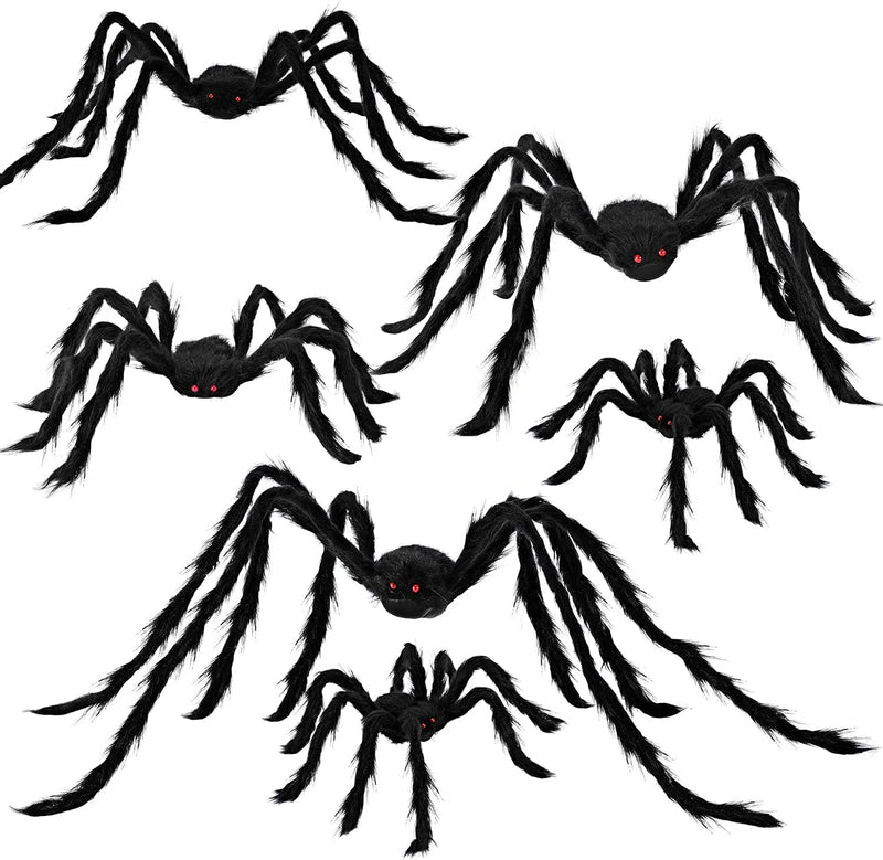 6 Pack Halloween Realistic Hairy Spiders Set