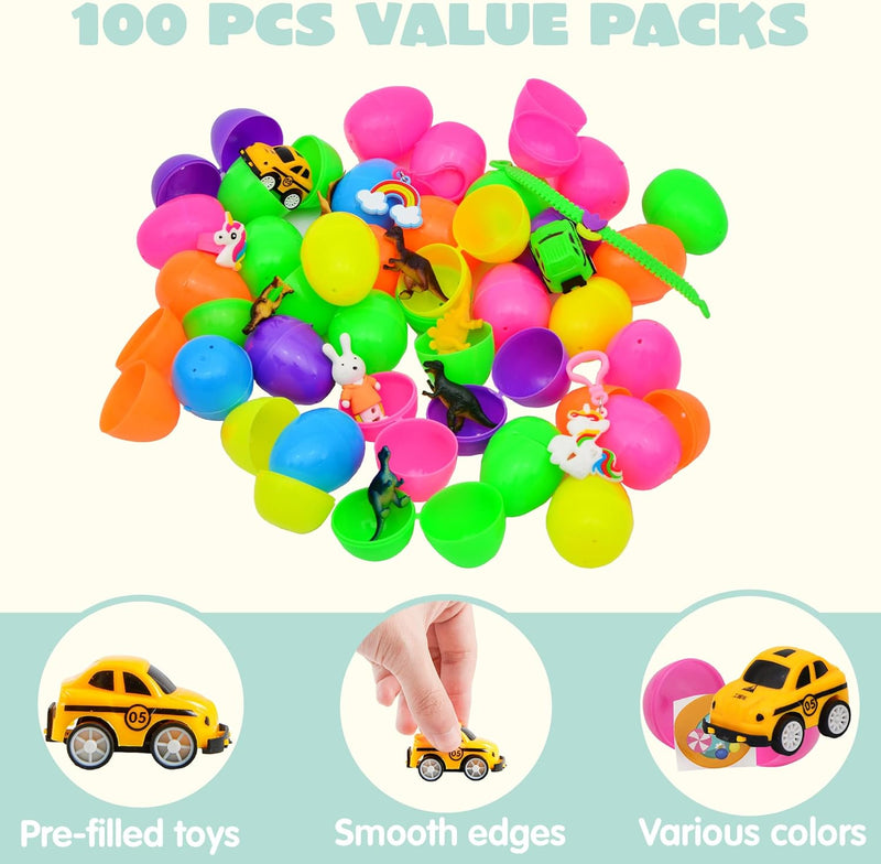 100Pcs Toys and Stickers Prefilled Easter Eggs 2.5in