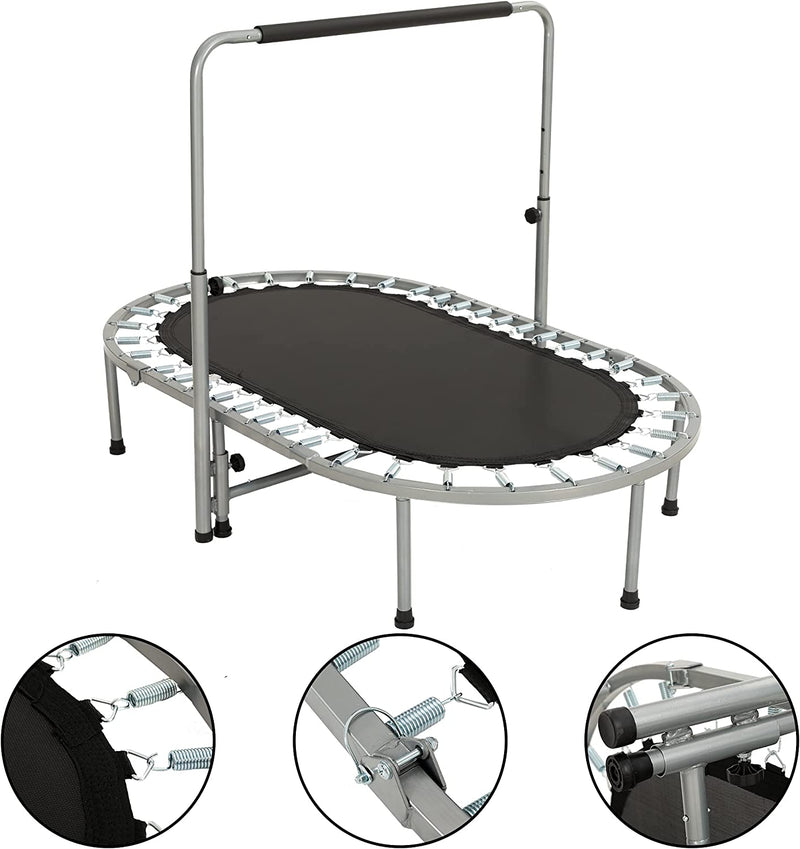 Oval Foldable Double Trampoline with Handrail