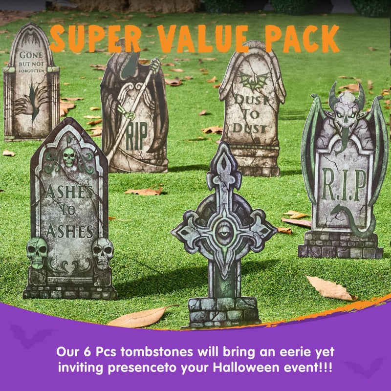 16in Halloween Graveyard Tombstones Fluorescent, 6 Pcs