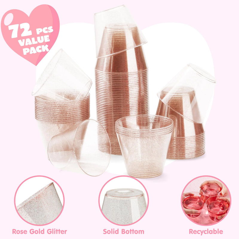 72Pcs 9 Oz Valentine’s Day Rose Gold Glitter Plastic Cups