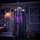 72in Halloween Animated Hanging Talking Purple Witch with Light-up Eyes, Creepy Sound