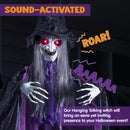 72in Halloween Animated Hanging Talking Purple Witch with Light-up Eyes, Creepy Sound