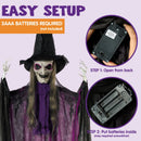 72in Halloween Animated Hanging Talking Purple Witch with Light-up Eyes, Creepy Sound