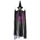 72in Halloween Animated Hanging Talking Purple Witch with Light-up Eyes, Creepy Sound