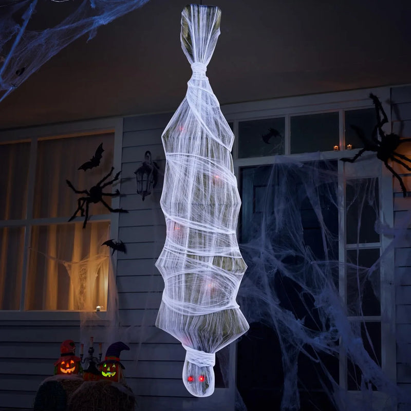 72in Halloween Hanging Animated Cocoon Corpse with Animatronic Sound and Light-up Eyes