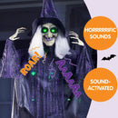 72in Halloween Hanging Witch with Light-Up Eyes & Creepy Sound