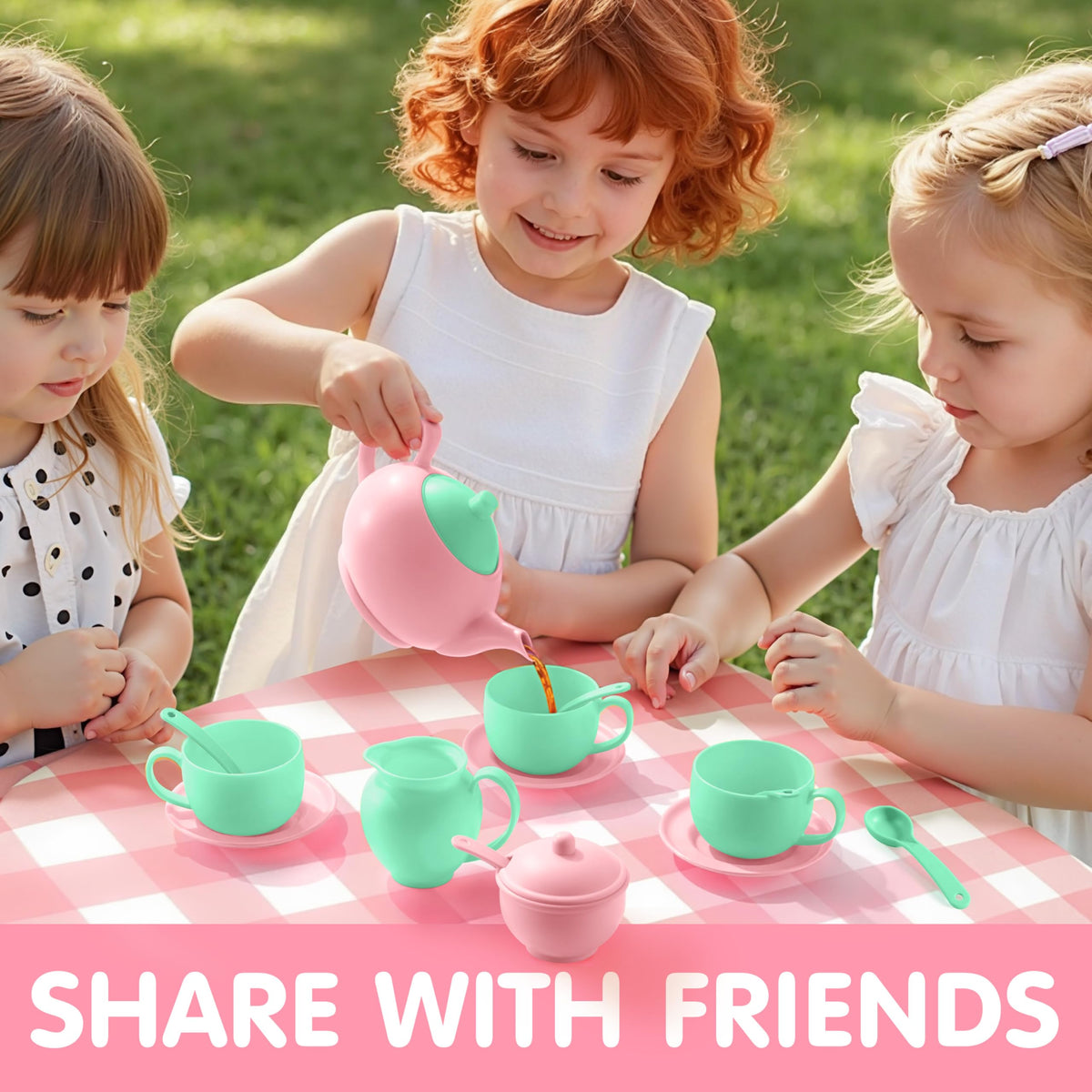 18PCS Pretend Tea Party Set - Baby Pink Plastic Teapot Mini