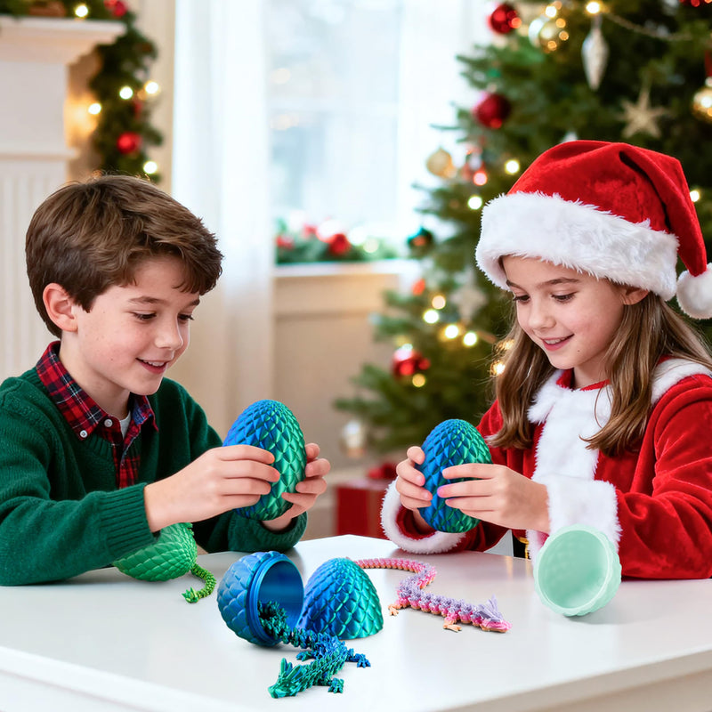 3D Printed Dragon Eggs with 12" Laser Blue-Green Dragon Inside