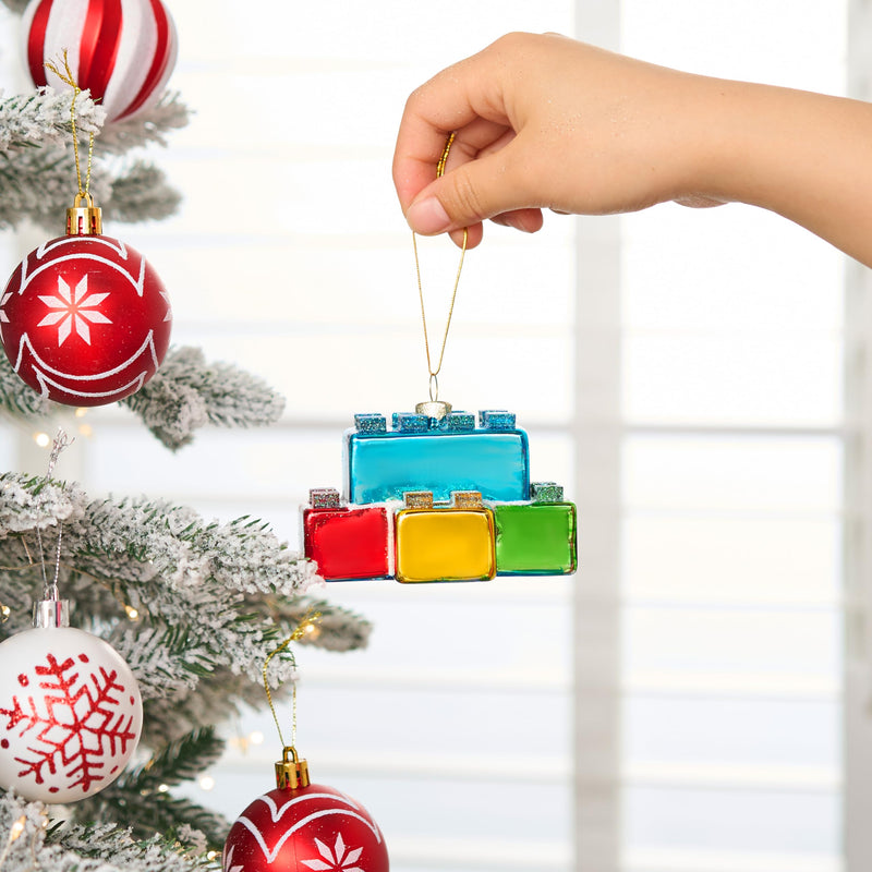 Christmas Building Blocks Glass Small Ornament
