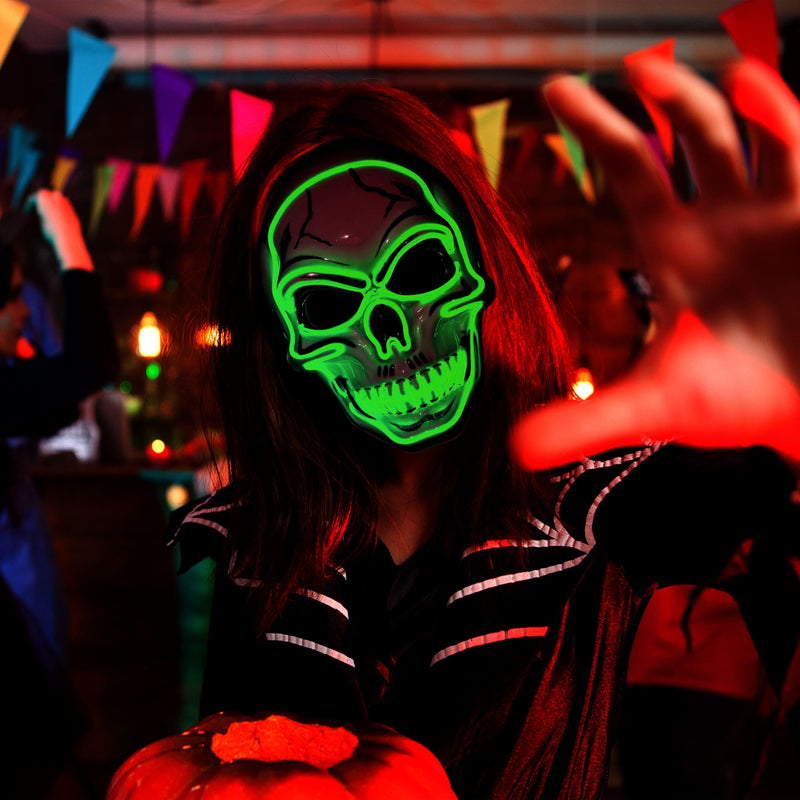 Halloween LED Skull Mask with Light Up Gloves, Green