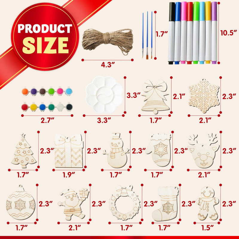 36 Pcs Christmas Wooden Hanging Ornaments Craft Kits