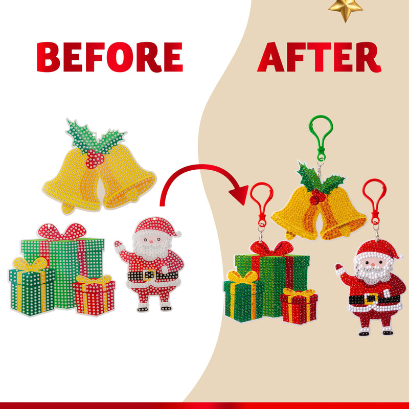 12 Pcs Christmas Diamond Art Ornaments Kit, 5D DIY Craft with Keychains for Kids