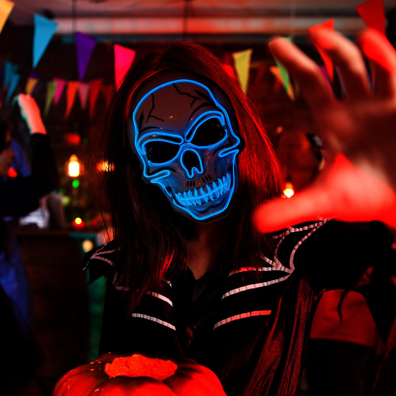 Halloween LED Skull Mask with Light Up Gloves, Blue
