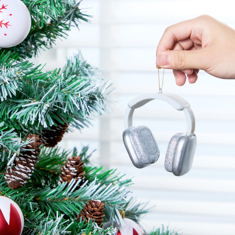 Mini Christmas Silver White Headphone Glass Ornament