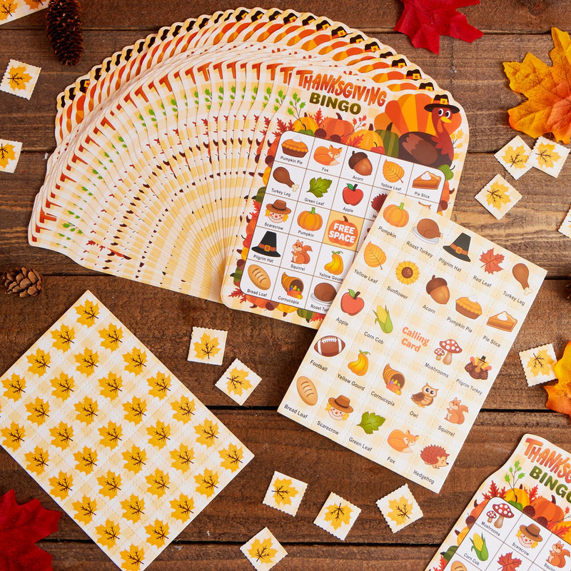 30 PCS Thanksgiving Bingo Game Cards for Kids Family Activities