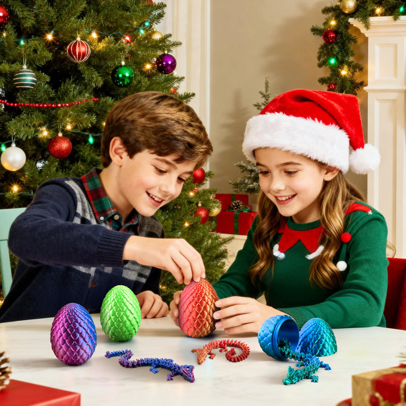 4 Pcs 3D Printed Dragon Eggs with Laser Dragon, Cool Articulated Toys for Kids