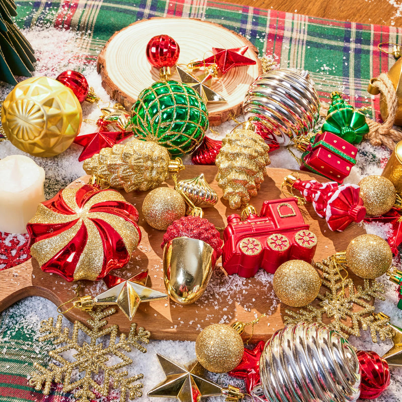 82 Pcs Assorted Christmas Ornaments Ball Set, 3.15'' Red Gold Green Deluxe