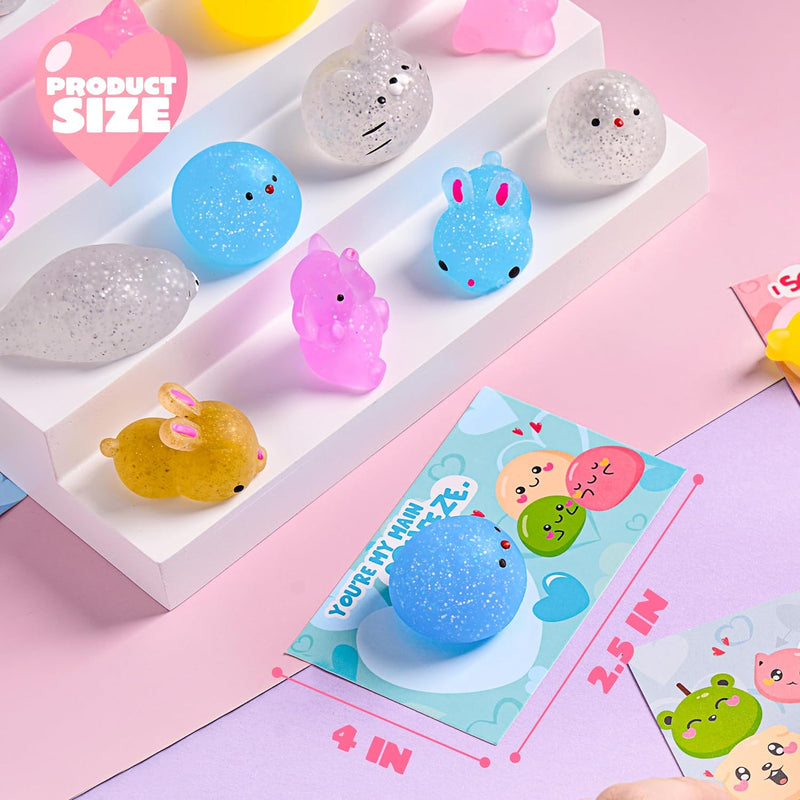 36 Packs Glitter Mochi Toys with Glitter Valentine’s Day Gift Cards