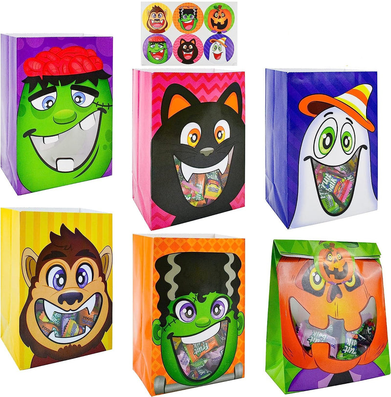 See-Through Trick or Treat Bags with Stickers, 60 Pcs