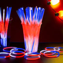 JOYIN 72 Pcs July 4th Glow Sticks Bulk with Connectors, Red White Blue 3 Colors In 1 Glow in The Dark Stick, Light Up Bracelets & Necklaces for Kids & Adults, Party Favor Supplies For Independence Day