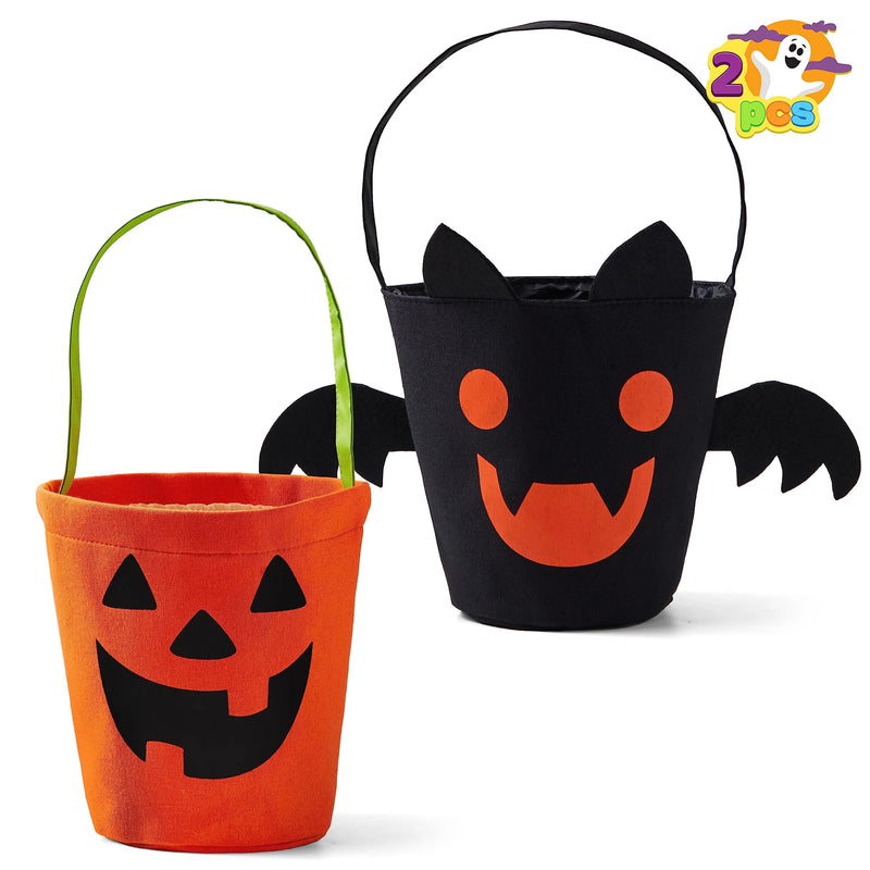 Halloween Bat and Pumpkin Candy Tote Bucket Set Reusable Felt Trick or Treat Goody Bags