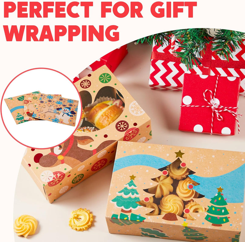 36 Pcs Foiled Kraft Christmas Cookie Boxes with Window 8.5" x 5.75" x 2.75"