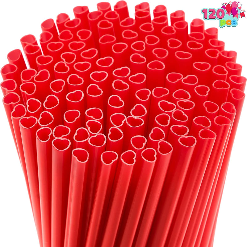 JOYIN 120 PCS Valentine Heart Shaped Red Straws