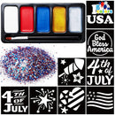 JOYIN 5 Colors Patriotic Face Body Paint Kit with Glitter and 16 Pcs Stencils Sticker for Kids, 4th of July Face Paint Red White Blue Make Up for Independence Day, Memorial Day Party, Veterans Day