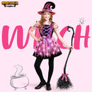 JOYIN Girls Light Up Witch Costume - Kids Halloween Set with Hat & Broom