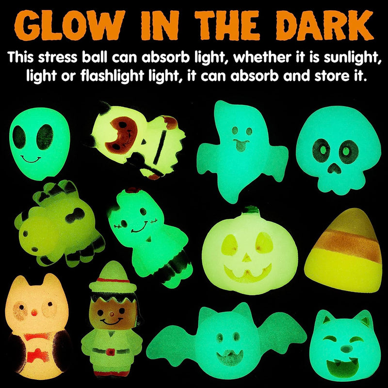 24 Halloween Mochi Squishy Toys glow in the dark