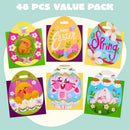 JOYIN 48 Pack Easter Drawstring PE Bags Bunny & Chick Easter Treat Bags for Kids Party Supplies
