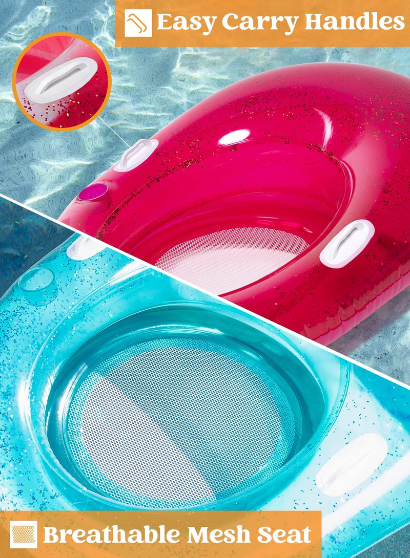 2Pcs Glittering Inflatable Pool Float, 51inx 41in Cyan & Pink